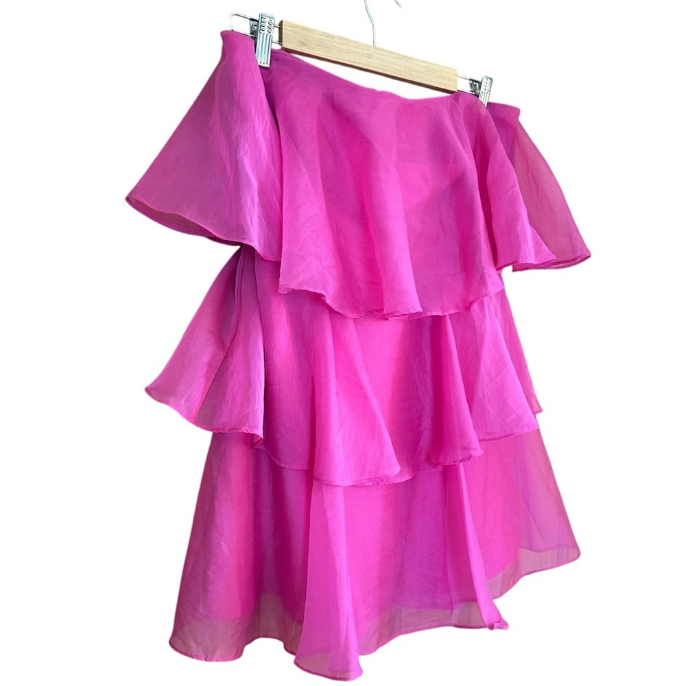 Abercrombie & Fitch Tiered Organza Pink Mini Dress MP - Picture 4 of 10